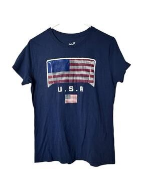 Gen2 Women's Navy  Short Sleeve Crew Neck USA Soccer Flag Graphic T-Shirt Sz L